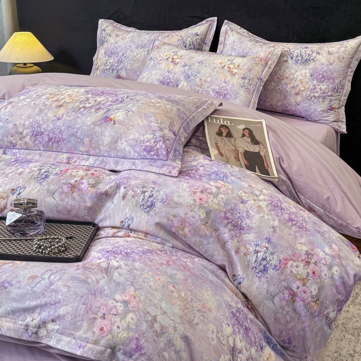 喜四方 2026新款100%全棉60支长绒棉数码印花四件套（控价不低于180） 避风晚晴-紫