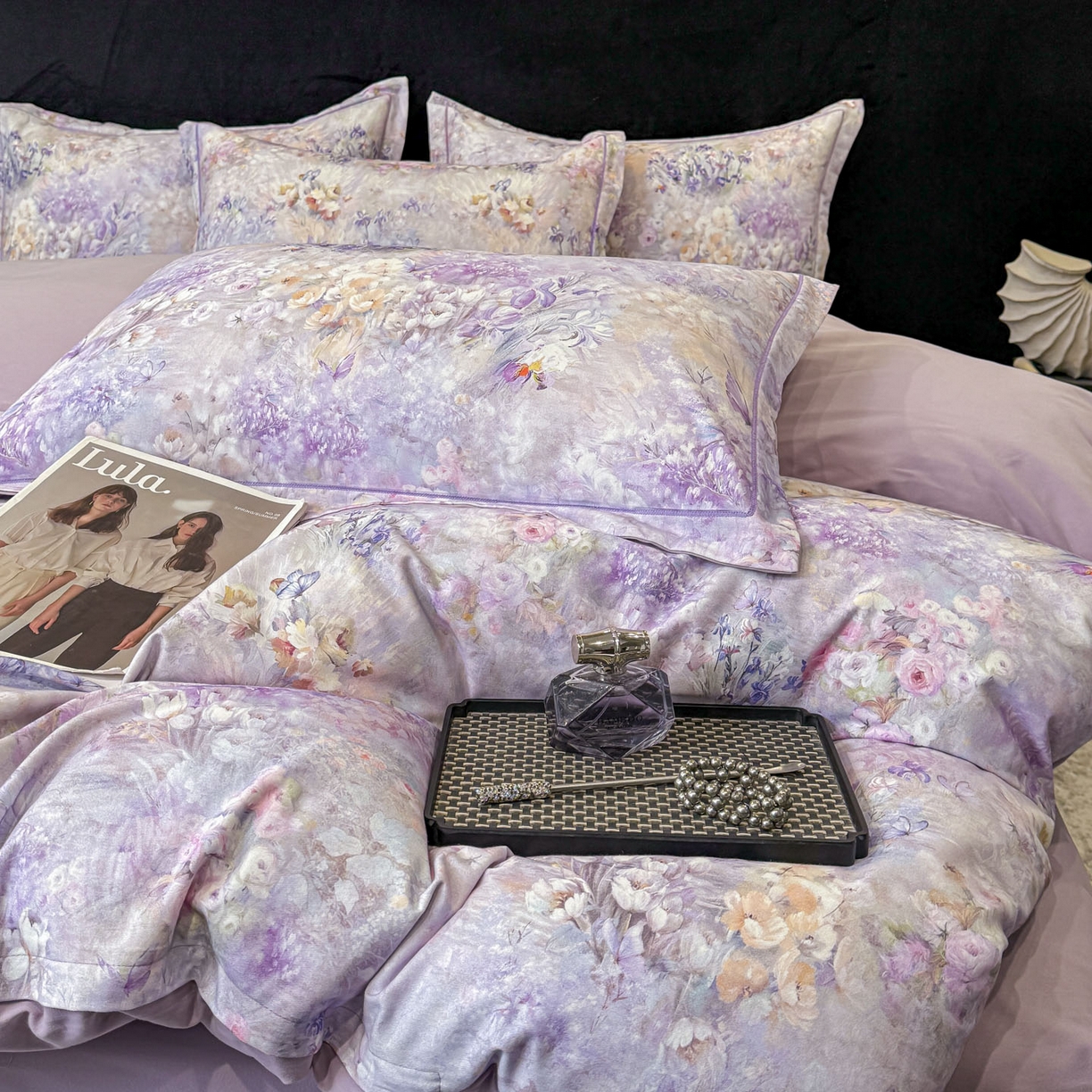 91家纺网 家纺一手货源 找家纺 喜四方 2026新款100%全棉60支长绒棉数码印花四件套（控价不低于180） 避风晚晴-紫