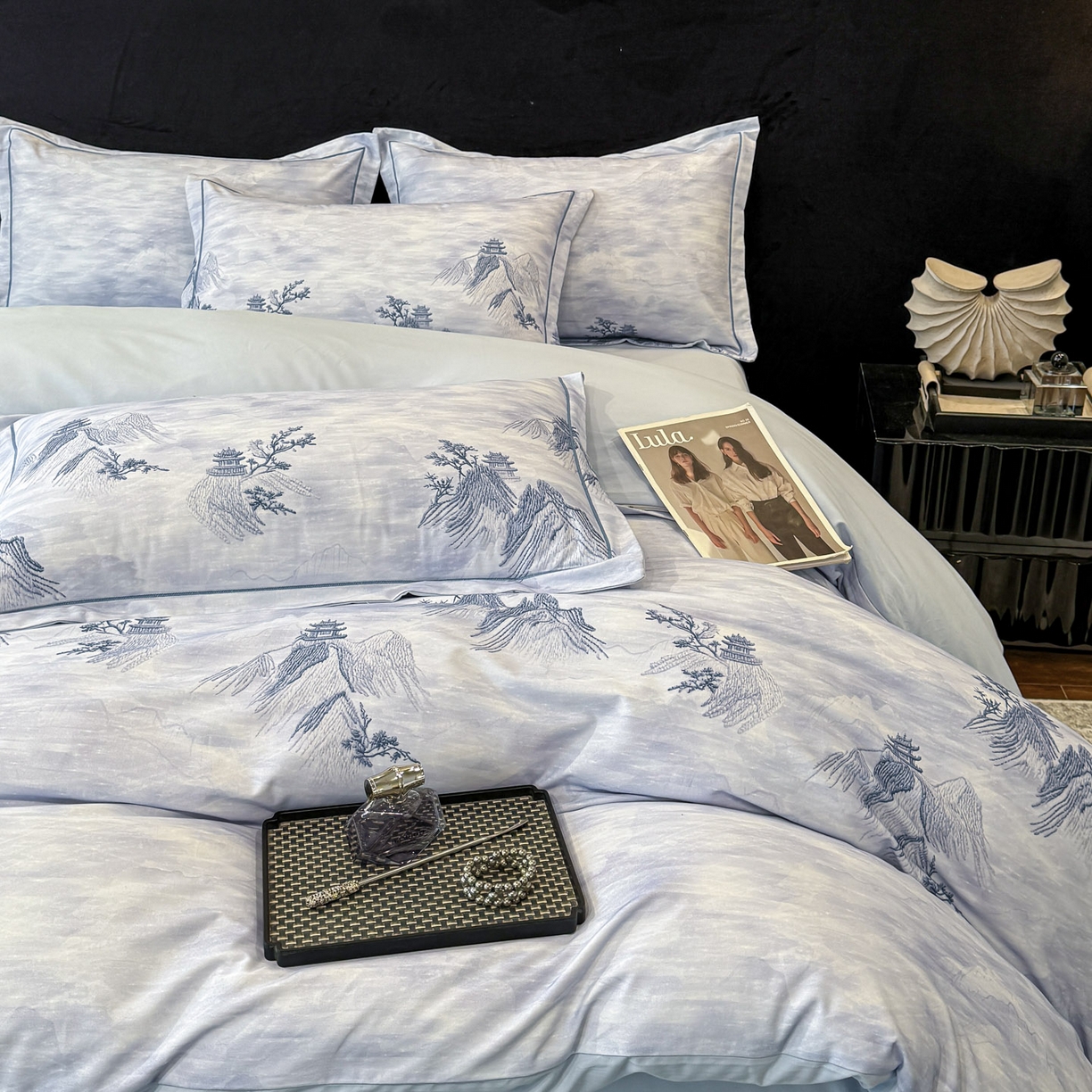 91家纺网 家纺一手货源 找家纺 喜四方 2026新款100%全棉60支长绒棉数码印花四件套（控价不低于180） 锦绣山河-兰