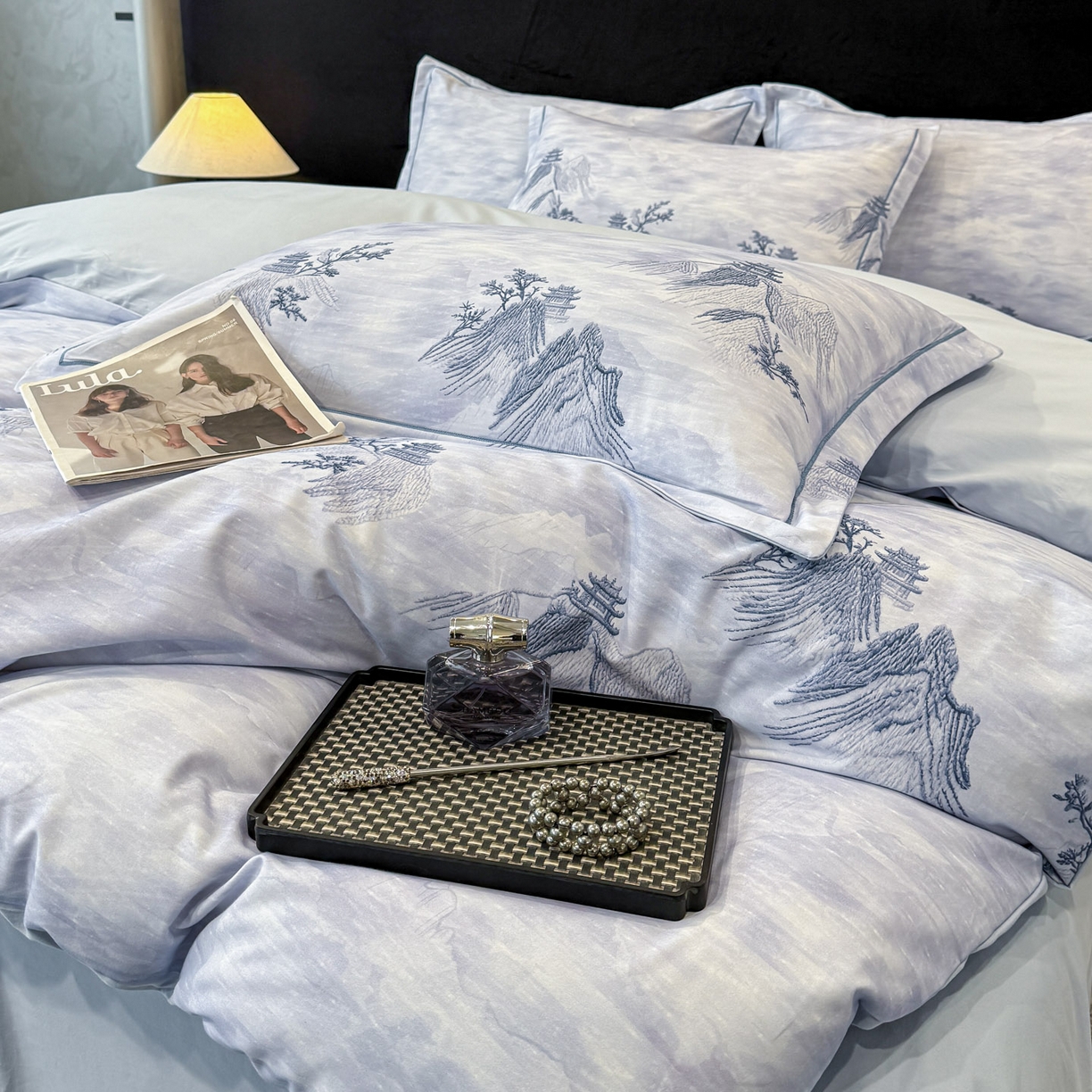 91家纺网 家纺一手货源 找家纺 喜四方 2026新款100%全棉60支长绒棉数码印花四件套（控价不低于180） 锦绣山河-兰