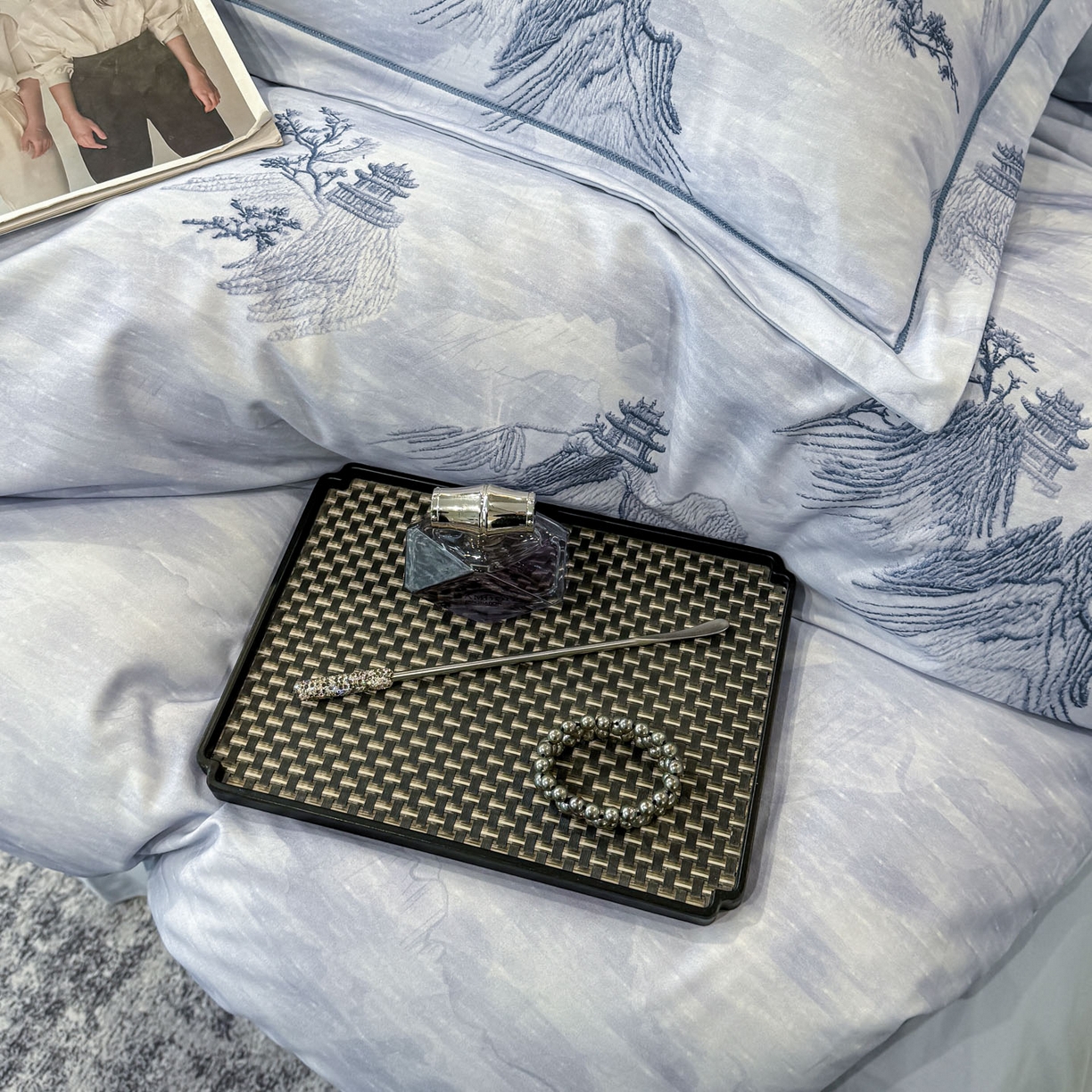 91家纺网 家纺一手货源 找家纺 喜四方 2026新款100%全棉60支长绒棉数码印花四件套（控价不低于180） 锦绣山河-兰