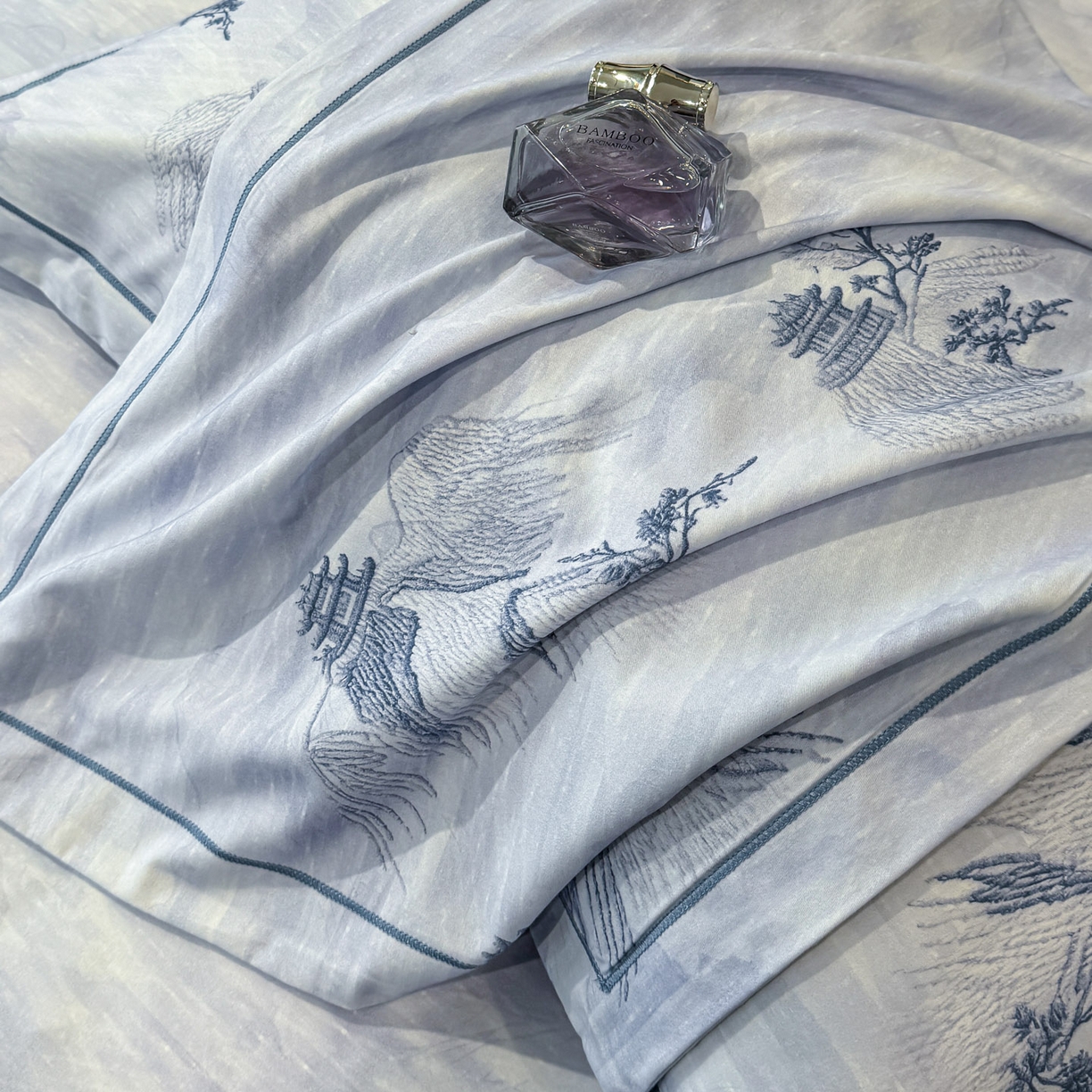 91家纺网 家纺一手货源 找家纺 喜四方 2026新款100%全棉60支长绒棉数码印花四件套（控价不低于180） 锦绣山河-兰