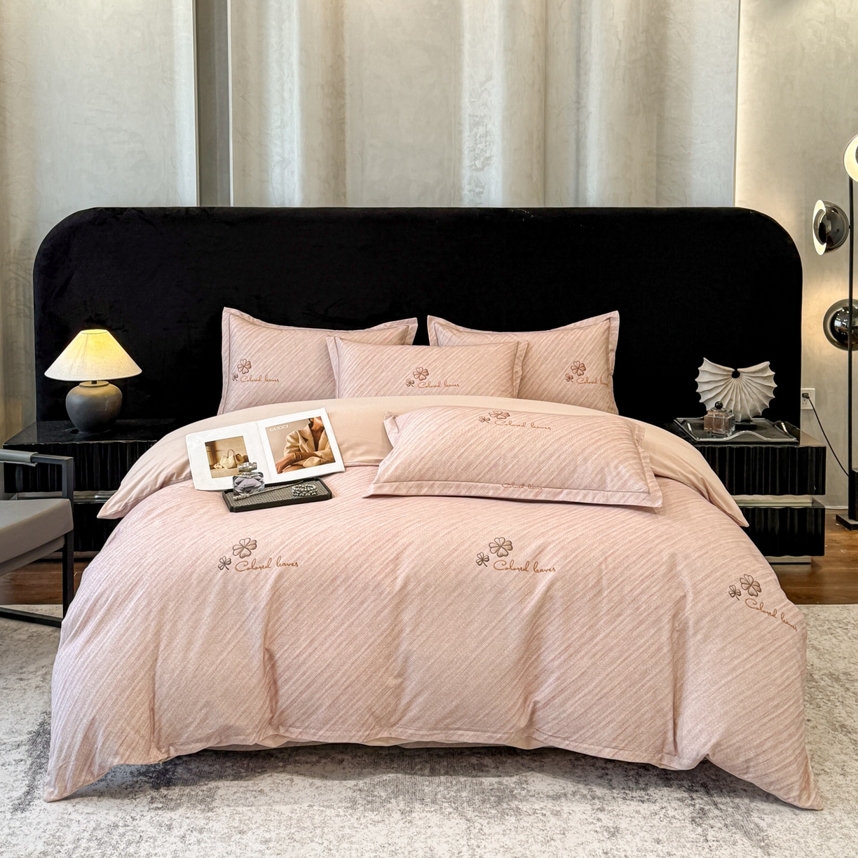 91家纺网 家纺一手货源 找家纺 喜四方 2026新款100%全棉60支长绒棉数码印花四件套（控价不低于180） 乐维空间-粉