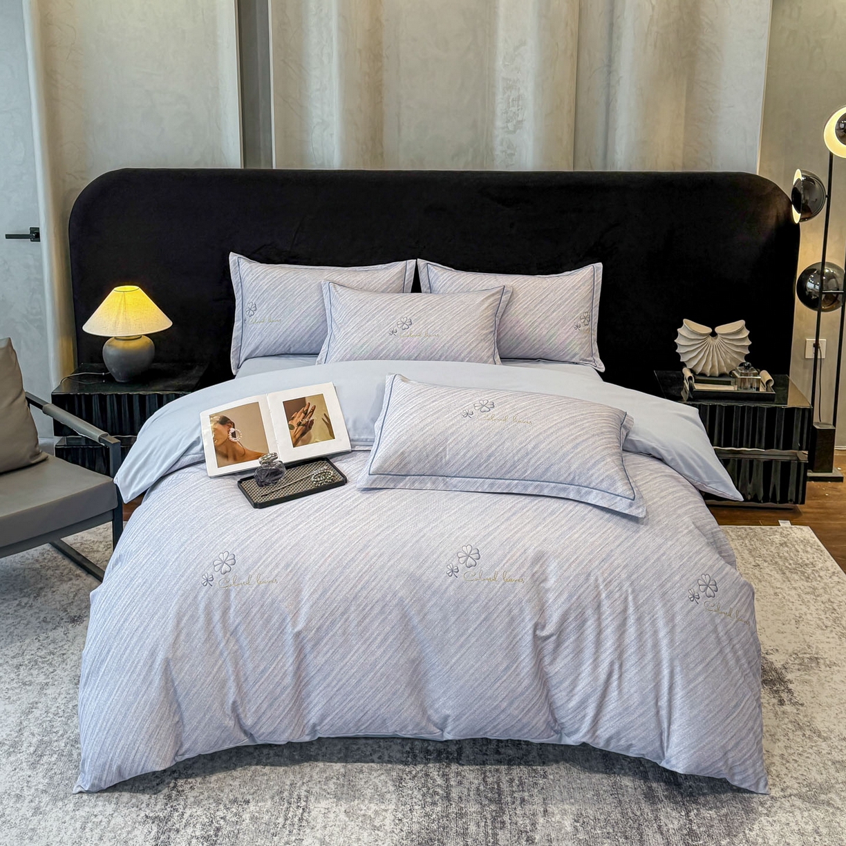 91家纺网 家纺一手货源 找家纺 喜四方 2026新款100%全棉60支长绒棉数码印花四件套（控价不低于180） 乐维空间-兰