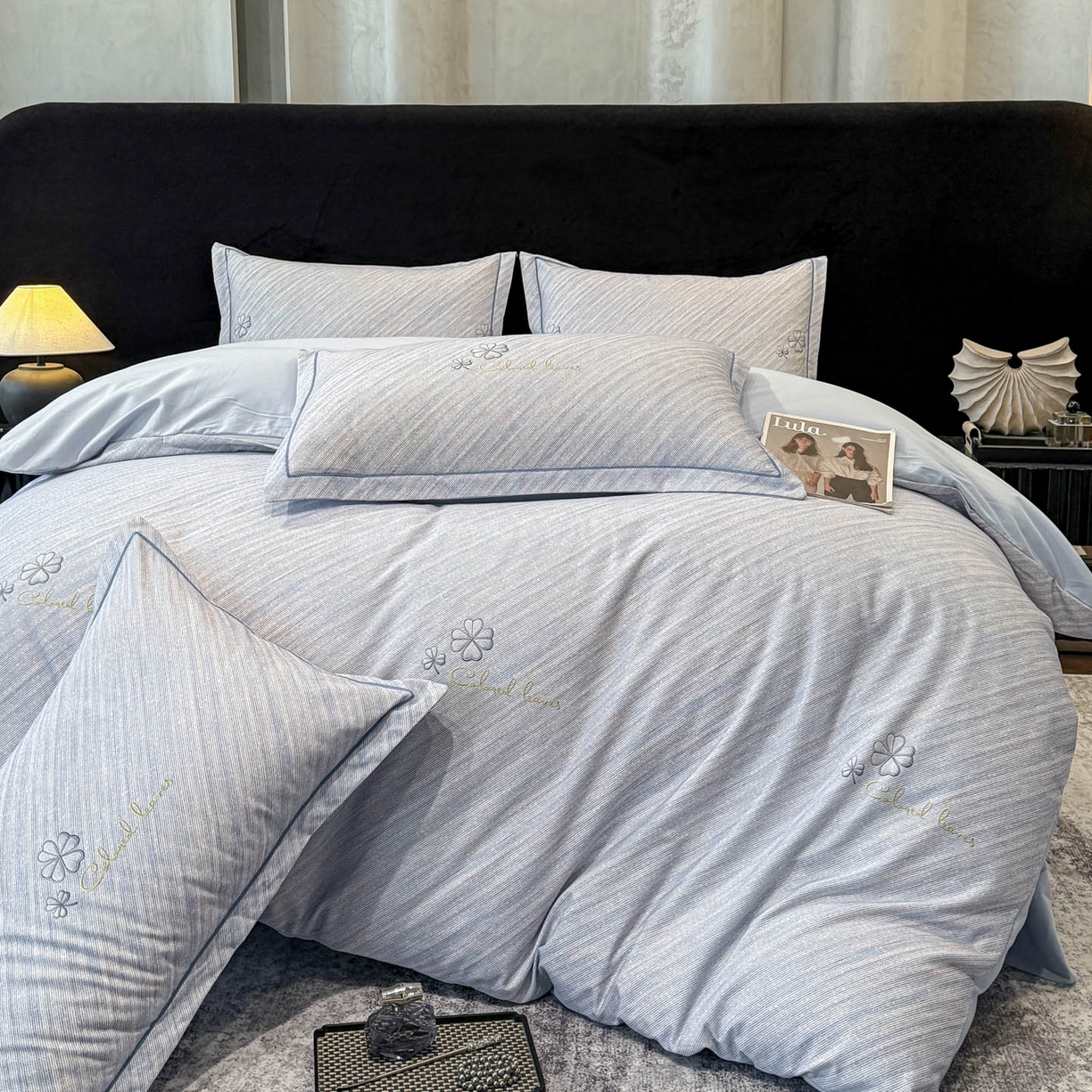 91家纺网 家纺一手货源 找家纺 喜四方 2026新款100%全棉60支长绒棉数码印花四件套（控价不低于180） 乐维空间-兰