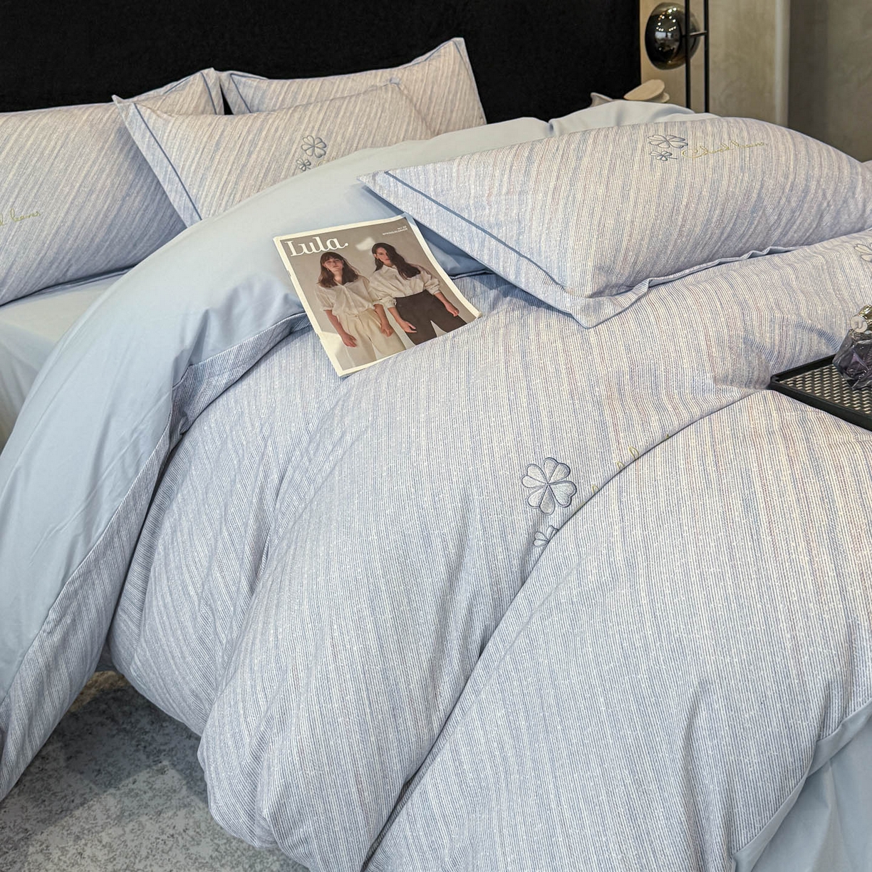 91家纺网 家纺一手货源 找家纺 喜四方 2026新款100%全棉60支长绒棉数码印花四件套（控价不低于180） 乐维空间-兰