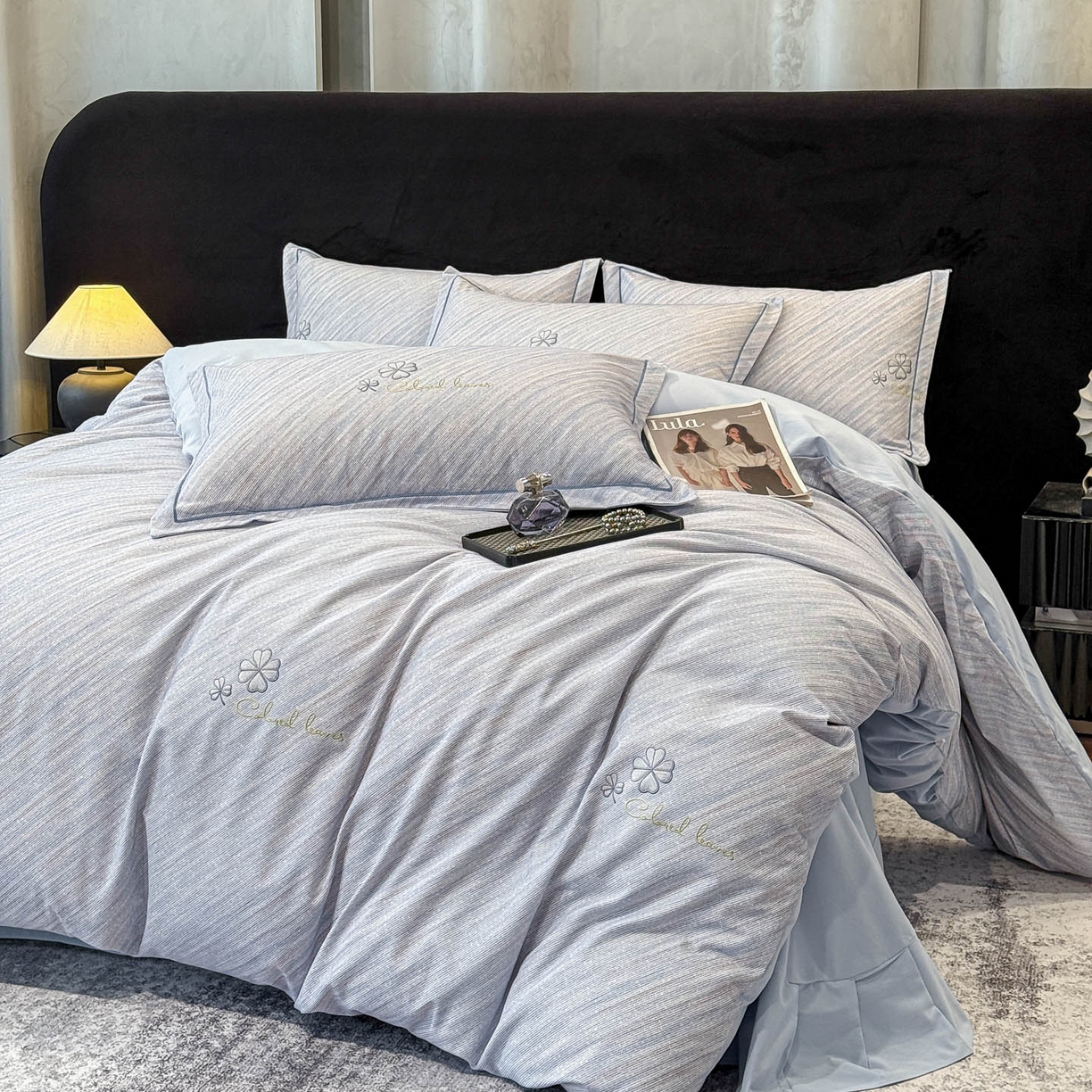 91家纺网 家纺一手货源 找家纺 喜四方 2026新款100%全棉60支长绒棉数码印花四件套（控价不低于180） 乐维空间-兰