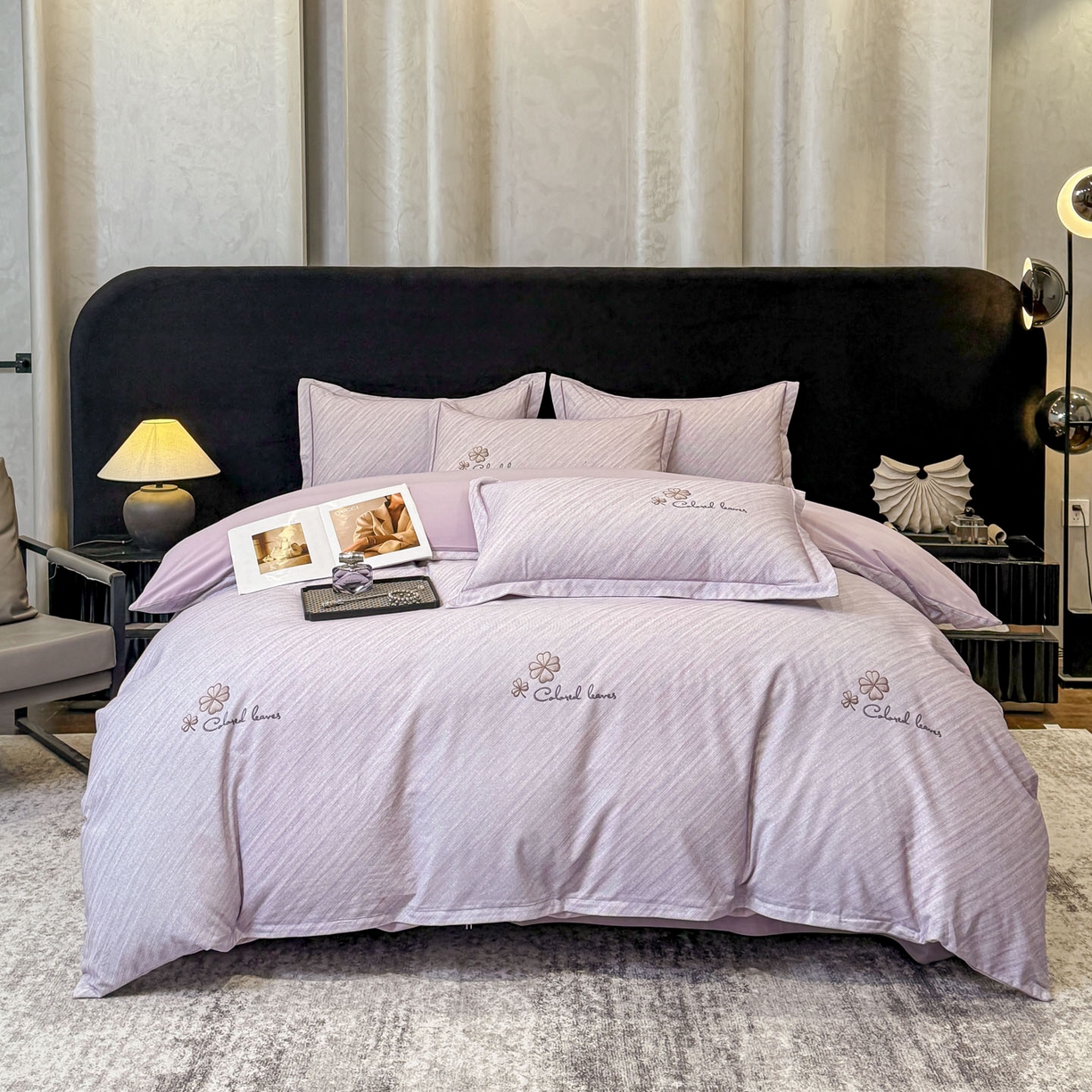 91家纺网 家纺一手货源 找家纺 喜四方 2026新款100%全棉60支长绒棉数码印花四件套（控价不低于180） 乐维空间-紫