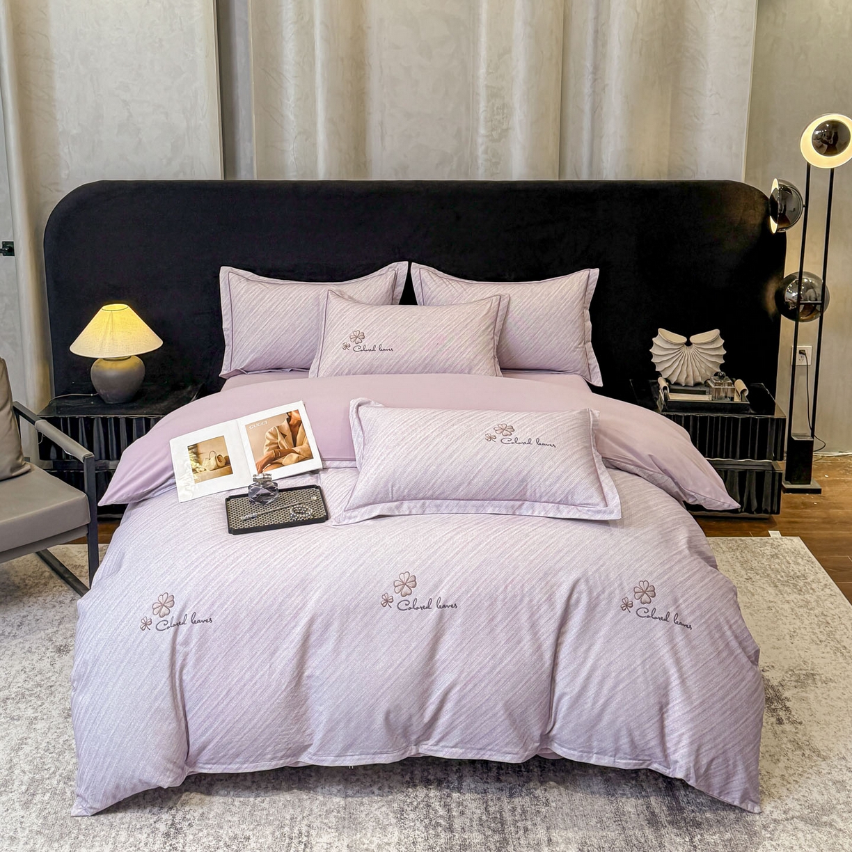 91家纺网 家纺一手货源 找家纺 喜四方 2026新款100%全棉60支长绒棉数码印花四件套（控价不低于180） 乐维空间-紫