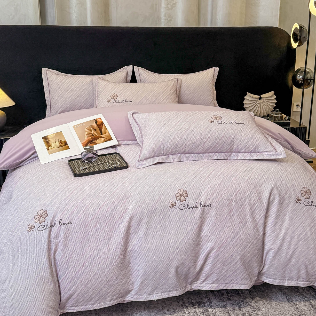 91家纺网 家纺一手货源 找家纺 喜四方 2026新款100%全棉60支长绒棉数码印花四件套（控价不低于180） 乐维空间-紫