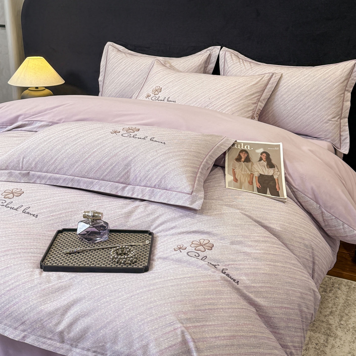 91家纺网 家纺一手货源 找家纺 喜四方 2026新款100%全棉60支长绒棉数码印花四件套（控价不低于180） 乐维空间-紫