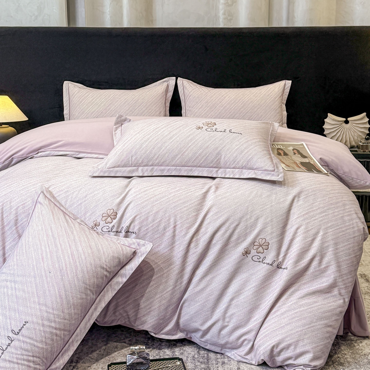 91家纺网 家纺一手货源 找家纺 喜四方 2026新款100%全棉60支长绒棉数码印花四件套（控价不低于180） 乐维空间-紫