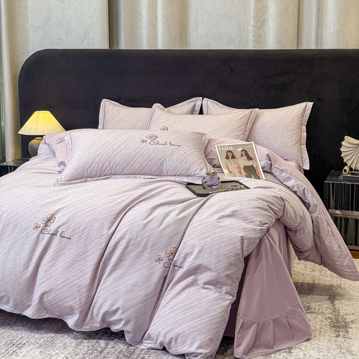 91家纺网 家纺一手货源 找家纺 喜四方 2026新款100%全棉60支长绒棉数码印花四件套（控价不低于180） 乐维空间-紫