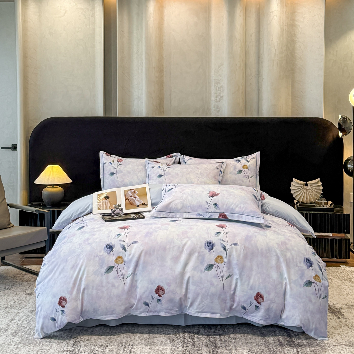 91家纺网 家纺一手货源 找家纺 喜四方 2026新款100%全棉60支长绒棉数码印花四件套（控价不低于180） 蔓藤枝