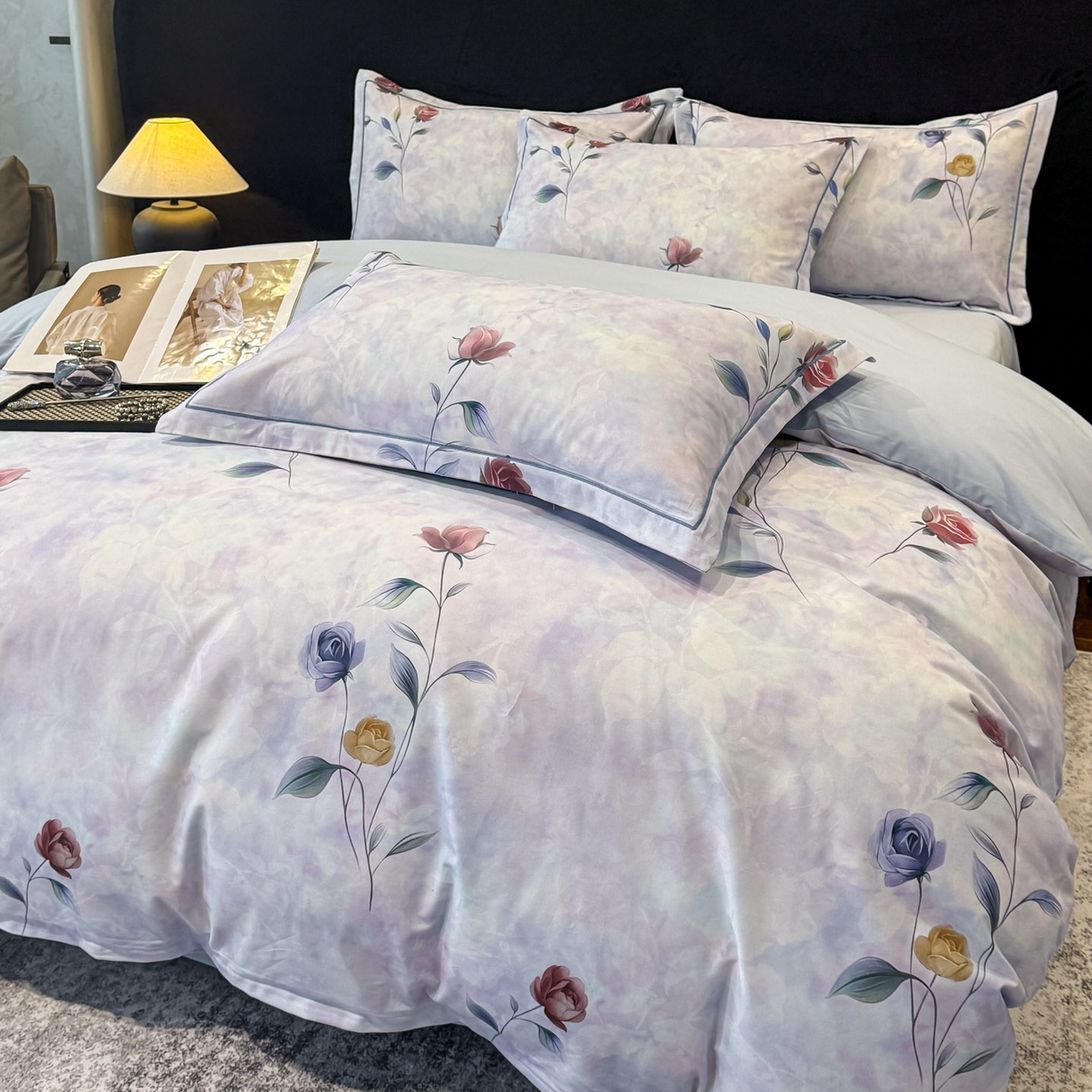 91家纺网 家纺一手货源 找家纺 喜四方 2026新款100%全棉60支长绒棉数码印花四件套（控价不低于180） 蔓藤枝