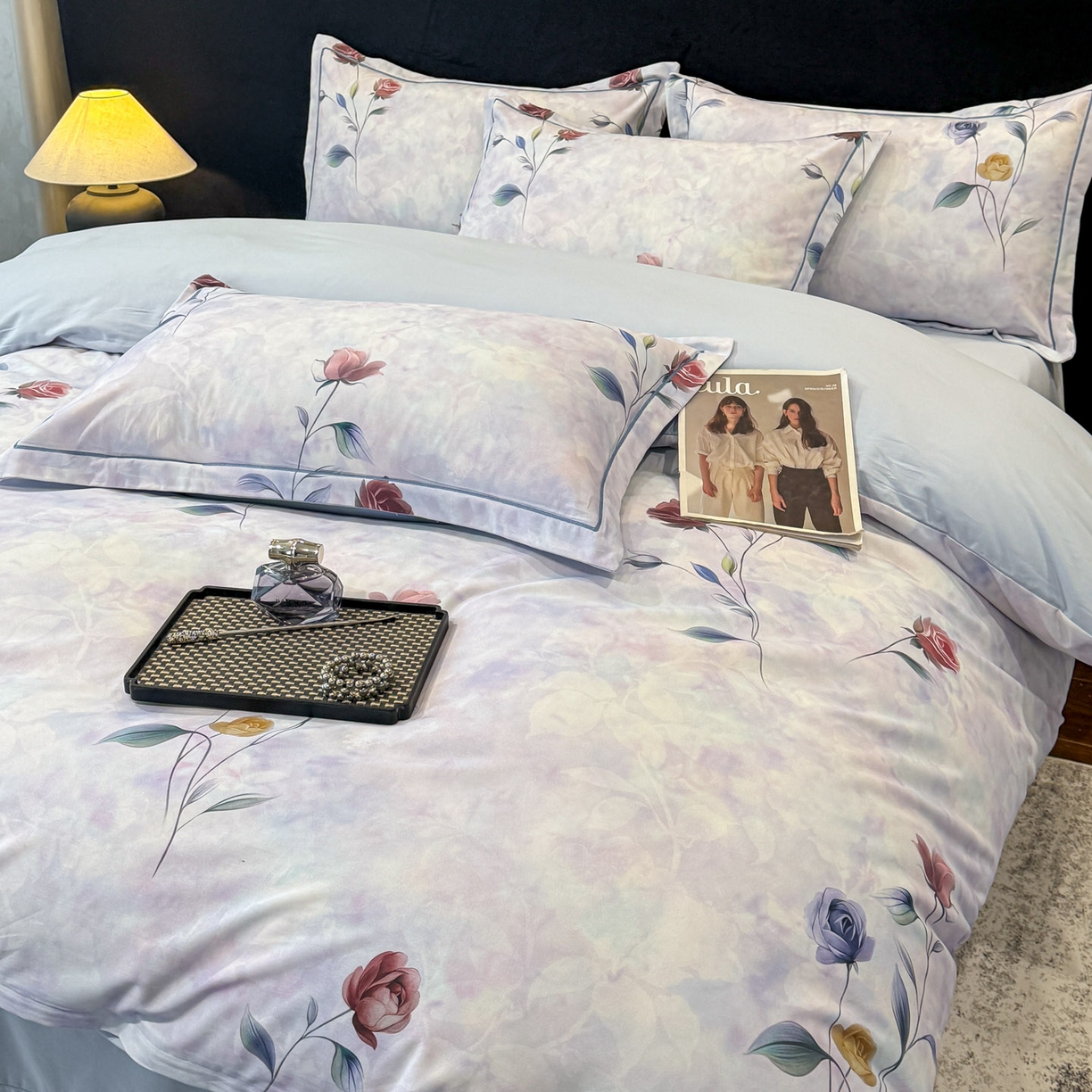 91家纺网 家纺一手货源 找家纺 喜四方 2026新款100%全棉60支长绒棉数码印花四件套（控价不低于180） 蔓藤枝