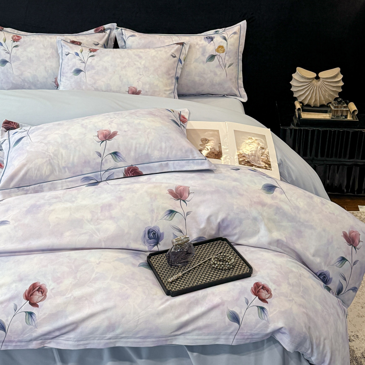 91家纺网 家纺一手货源 找家纺 喜四方 2026新款100%全棉60支长绒棉数码印花四件套（控价不低于180） 蔓藤枝