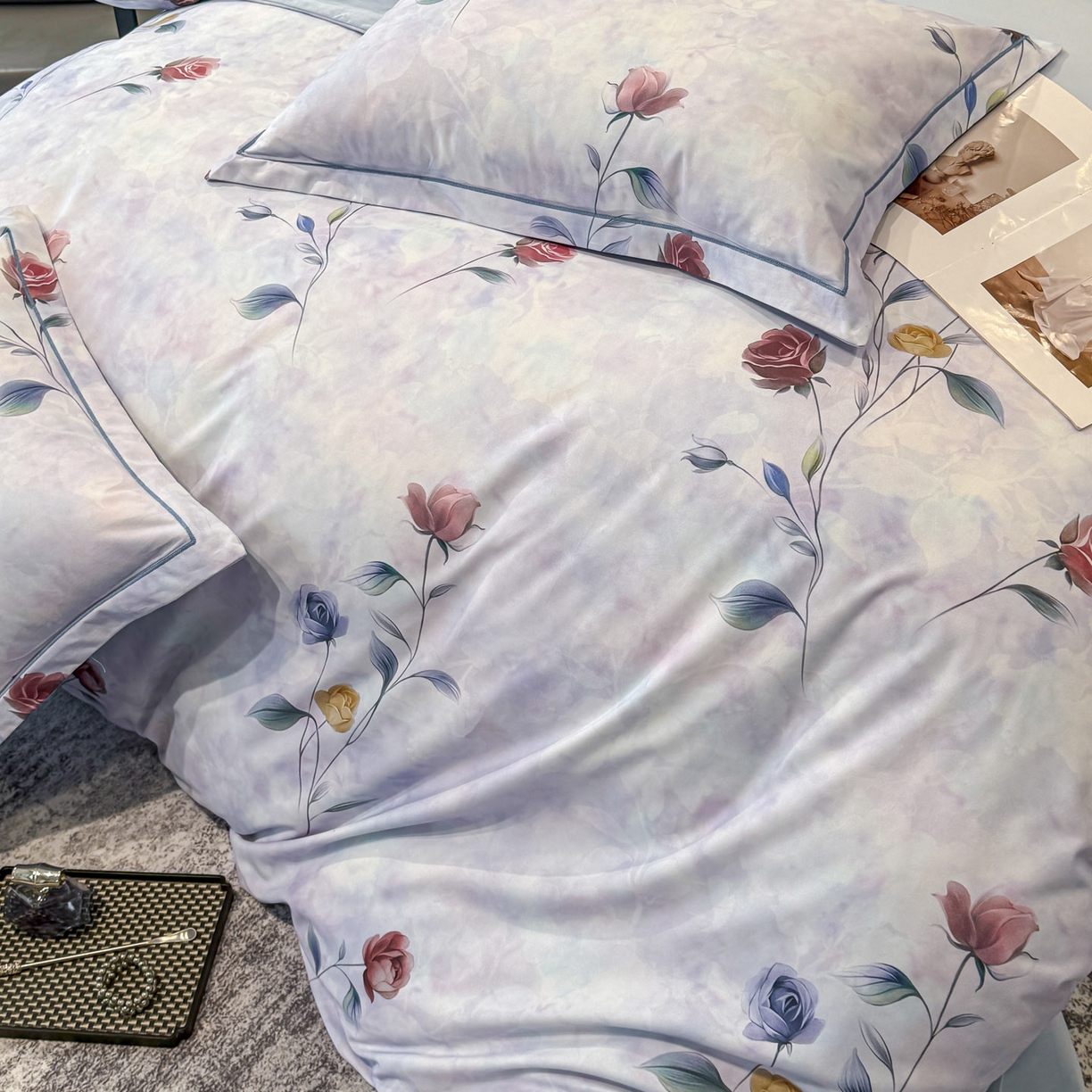 91家纺网 家纺一手货源 找家纺 喜四方 2026新款100%全棉60支长绒棉数码印花四件套（控价不低于180） 蔓藤枝