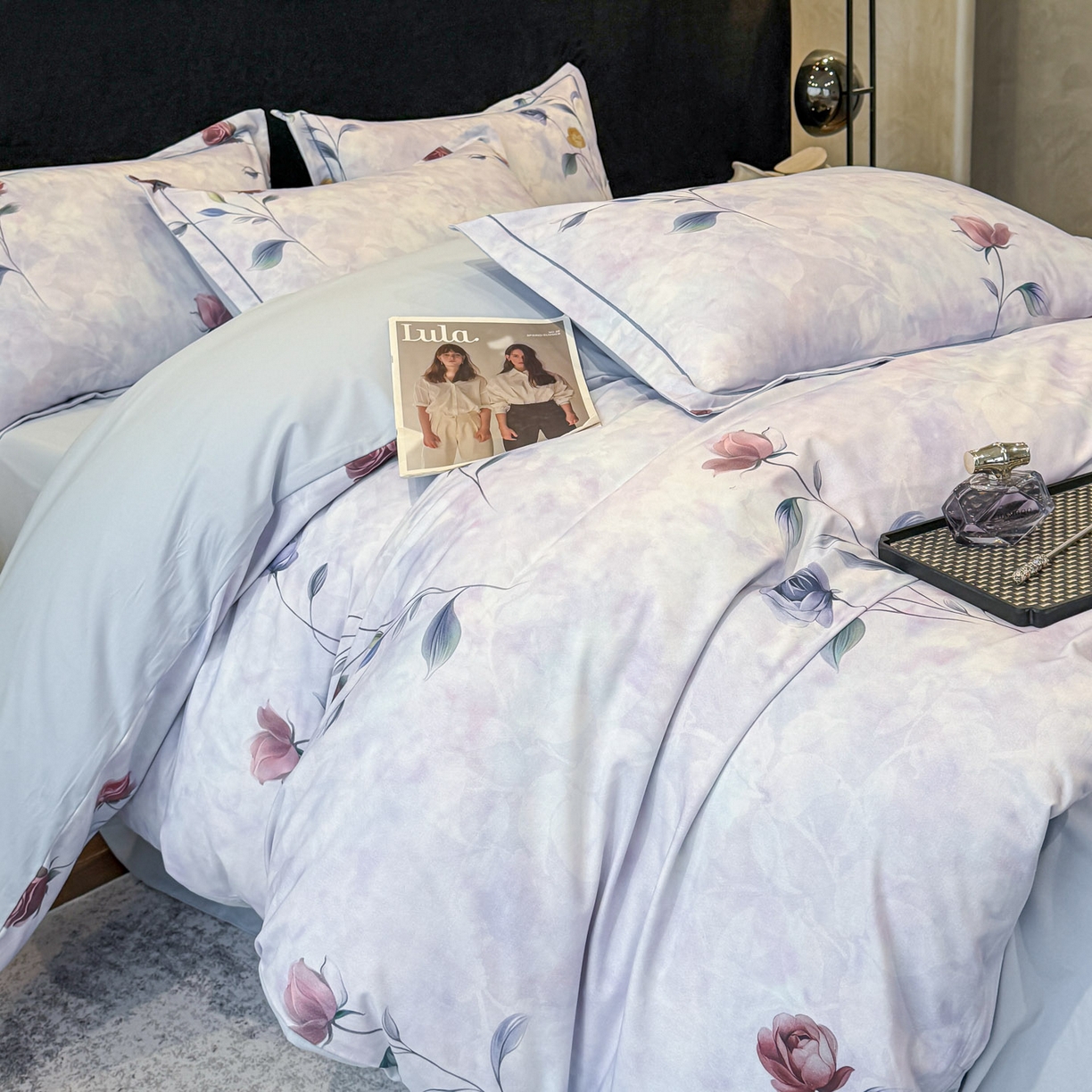 91家纺网 家纺一手货源 找家纺 喜四方 2026新款100%全棉60支长绒棉数码印花四件套（控价不低于180） 蔓藤枝