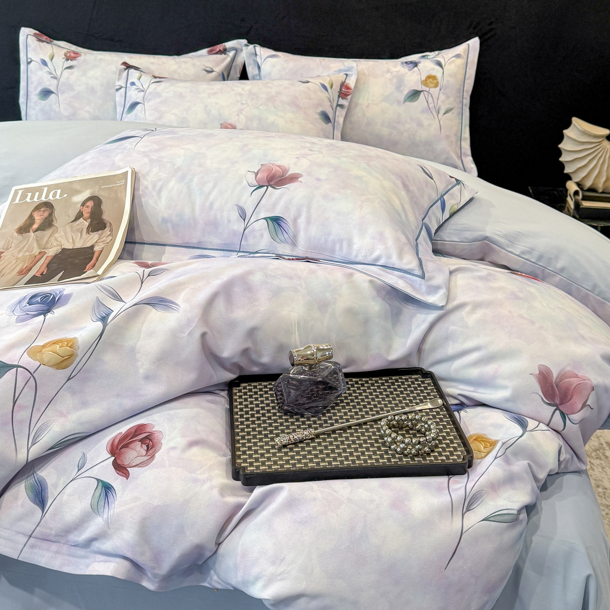 91家纺网 家纺一手货源 找家纺 喜四方 2026新款100%全棉60支长绒棉数码印花四件套（控价不低于180） 蔓藤枝