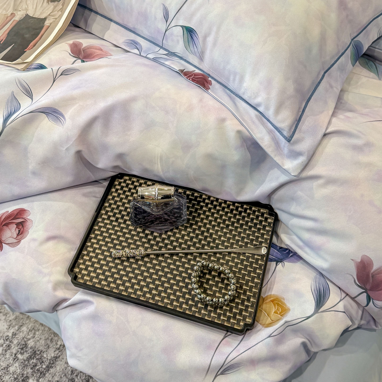 91家纺网 家纺一手货源 找家纺 喜四方 2026新款100%全棉60支长绒棉数码印花四件套（控价不低于180） 蔓藤枝