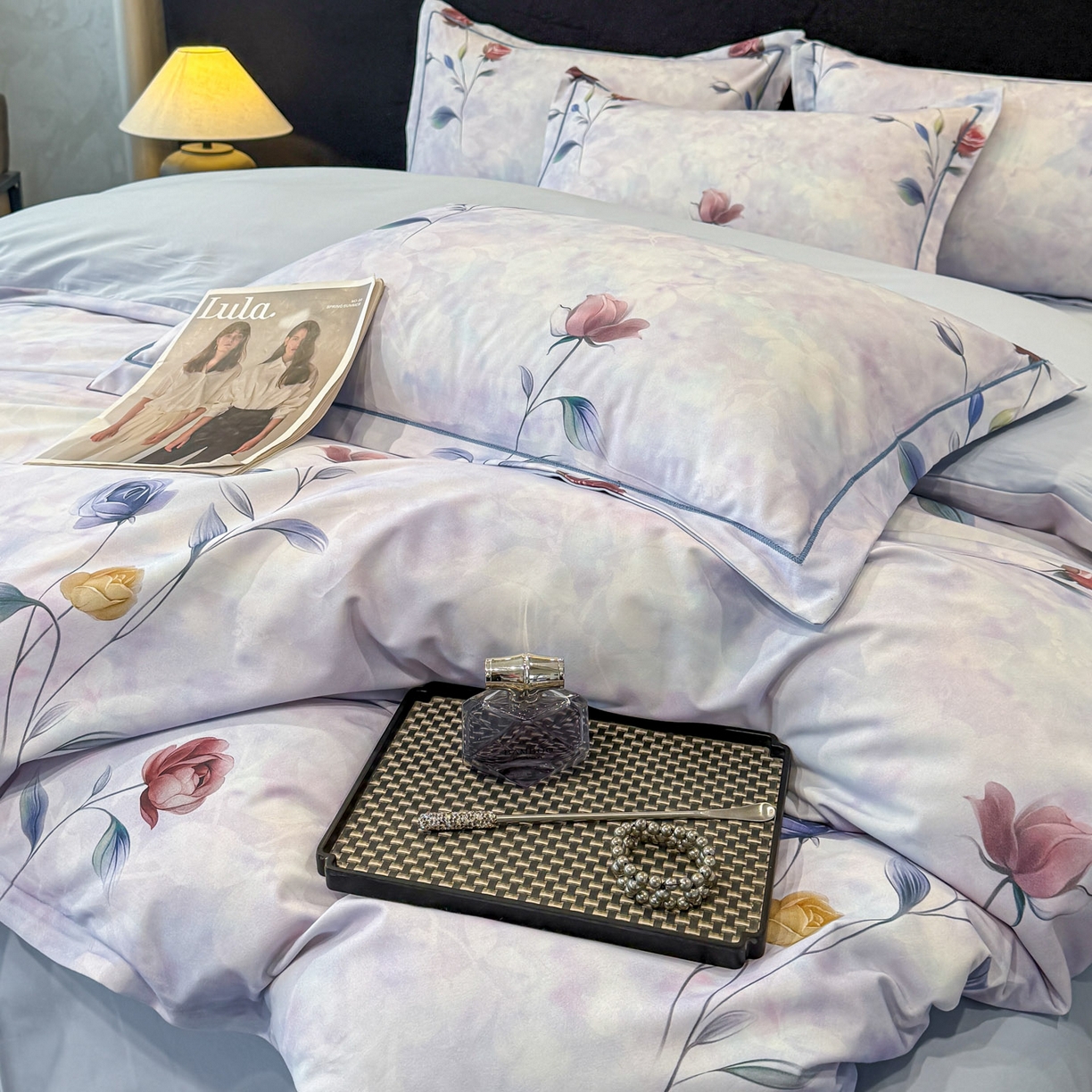 91家纺网 家纺一手货源 找家纺 喜四方 2026新款100%全棉60支长绒棉数码印花四件套（控价不低于180） 蔓藤枝