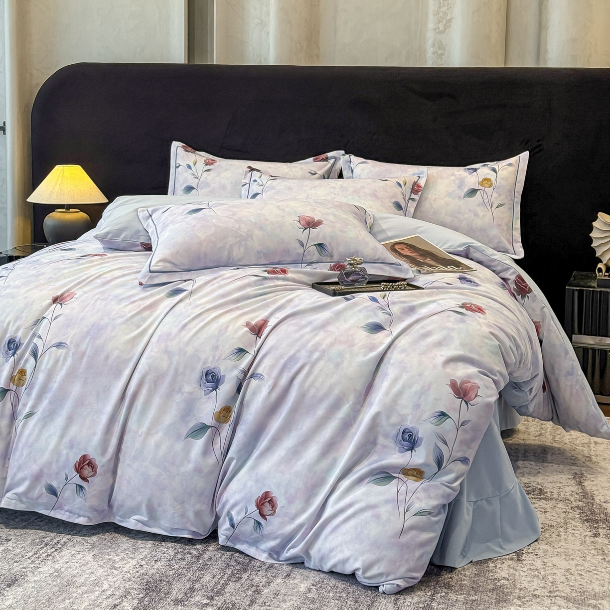 91家纺网 家纺一手货源 找家纺 喜四方 2026新款100%全棉60支长绒棉数码印花四件套（控价不低于180） 蔓藤枝