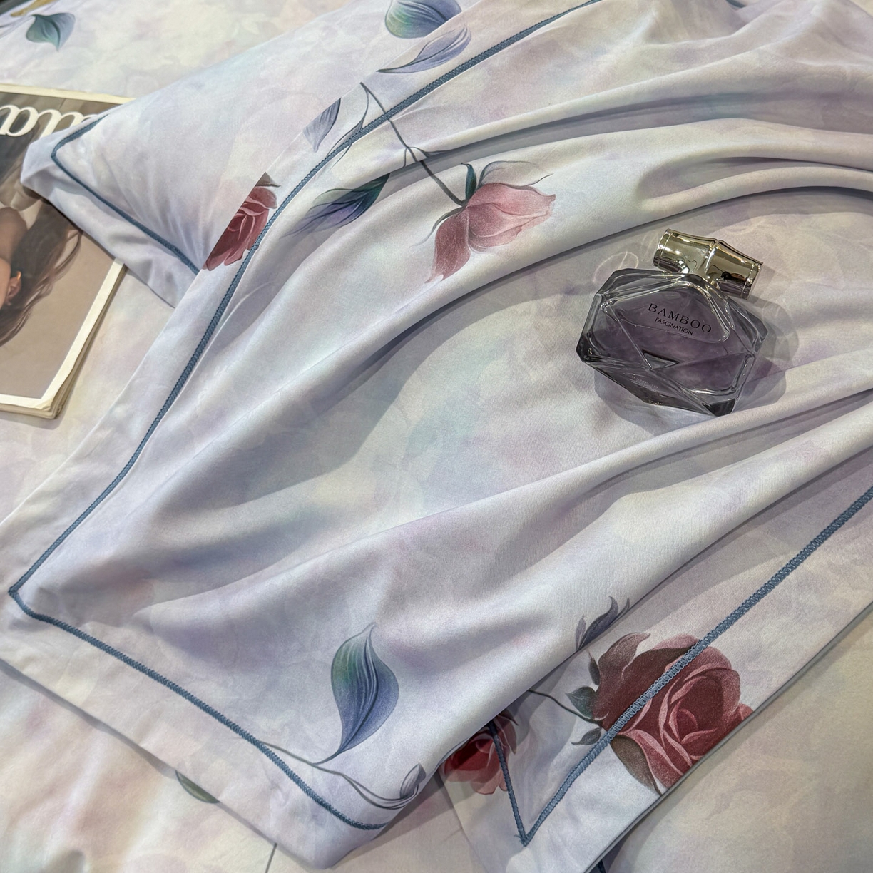 91家纺网 家纺一手货源 找家纺 喜四方 2026新款100%全棉60支长绒棉数码印花四件套（控价不低于180） 蔓藤枝