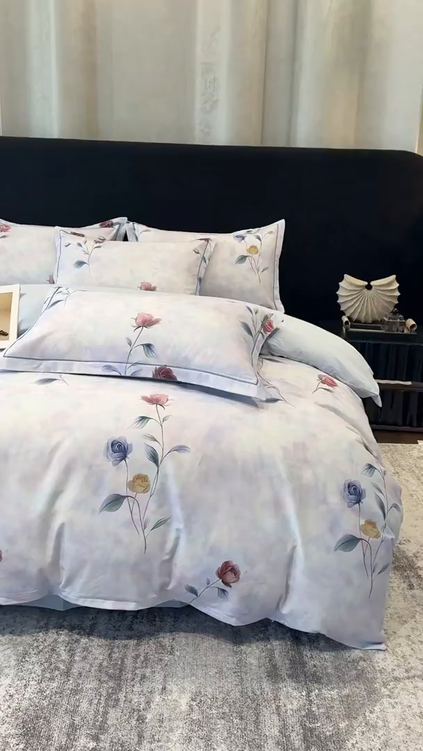 91家纺网 家纺一手货源 找家纺 喜四方 2026新款100%全棉60支长绒棉数码印花四件套（控价不低于180） 蔓藤枝