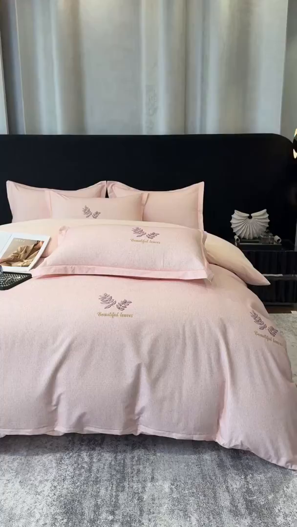 91家纺网 家纺一手货源 找家纺 喜四方 2026新款100%全棉60支长绒棉数码印花四件套（控价不低于180） 叶之秋-粉