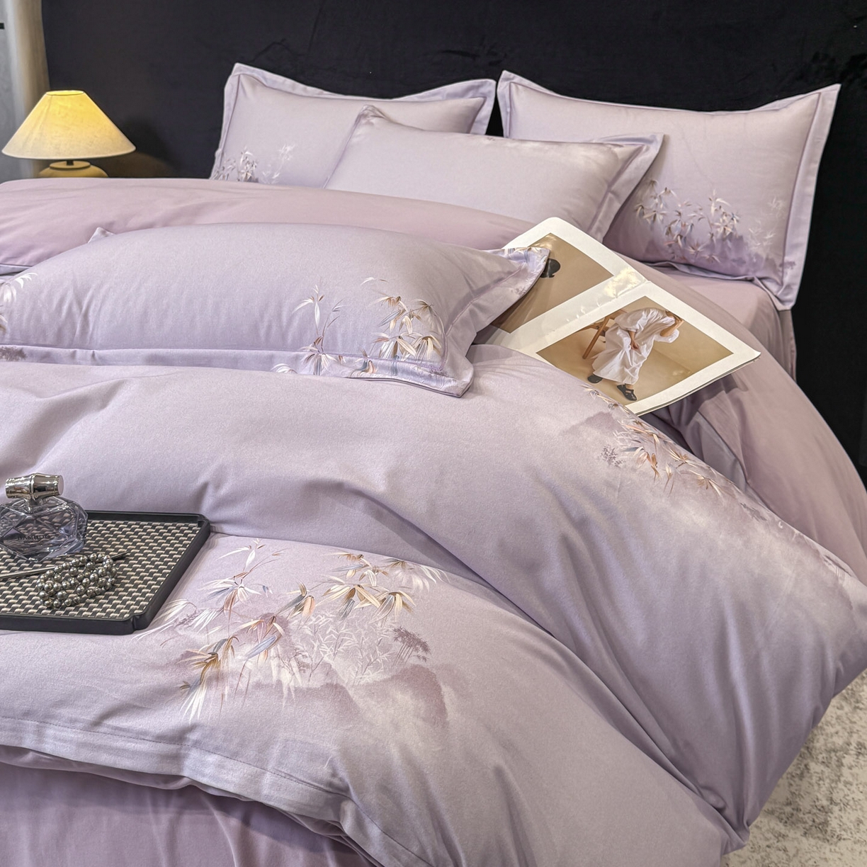 喜四方 2026新款100%全棉60支长绒棉数码印花四件套（控价不低于180） 竹林隐现-紫