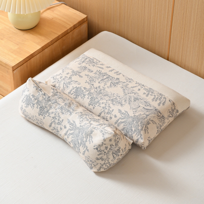 仁宇枕业 2026新款新品棉麻古朴组合系列荞麦枕头枕芯 棉麻款组合系列荞麦枕-青花瓷黑