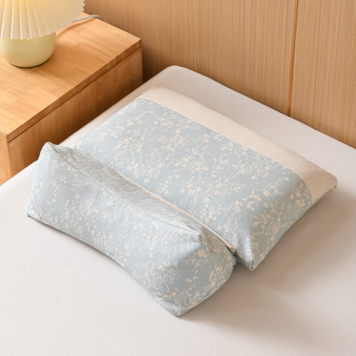 仁宇枕业 2026新款新品棉麻古朴组合系列荞麦枕头枕芯 棉麻款组合系列荞麦枕-春意蓝色