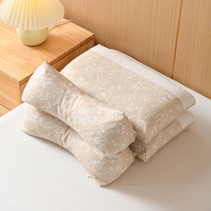 91家纺网 家纺一手货源 找家纺 仁宇枕业 2026新款新品棉麻古朴组合系列荞麦枕头枕芯 棉麻款组合系列荞麦枕-春意米黄