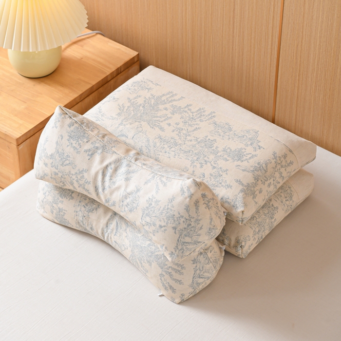 91家纺网 家纺一手货源 找家纺 仁宇枕业 2026新款新品棉麻古朴组合系列荞麦枕头枕芯 棉麻款组合系列荞麦枕-青花瓷蓝