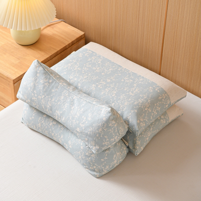 91家纺网 家纺一手货源 找家纺 仁宇枕业 2026新款新品棉麻古朴组合系列荞麦枕头枕芯 棉麻款组合系列荞麦枕-春意蓝色