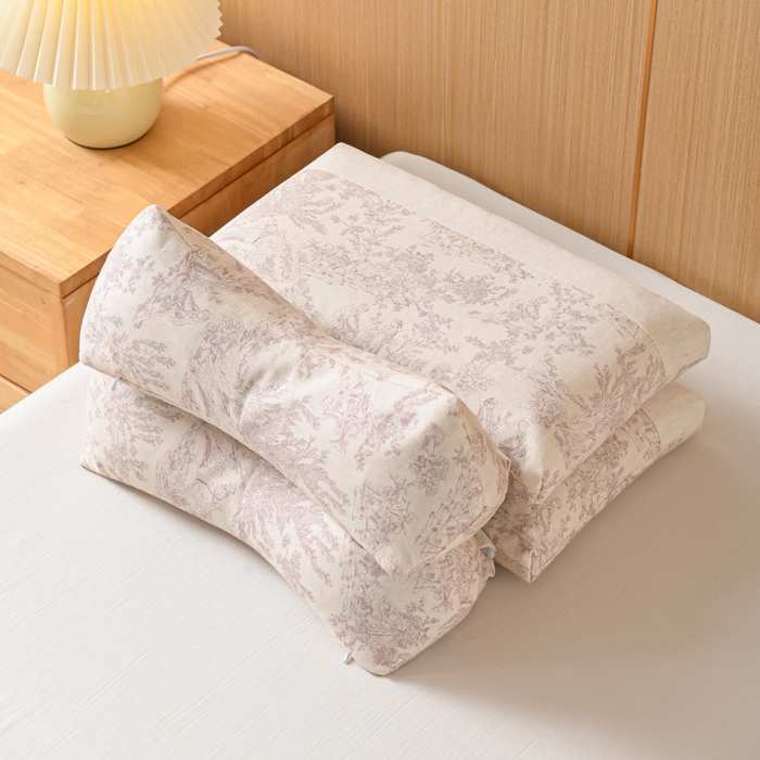 91家纺网 家纺一手货源 找家纺 仁宇枕业 2026新款新品棉麻古朴组合系列荞麦枕头枕芯 棉麻款组合系列荞麦枕-青花瓷红