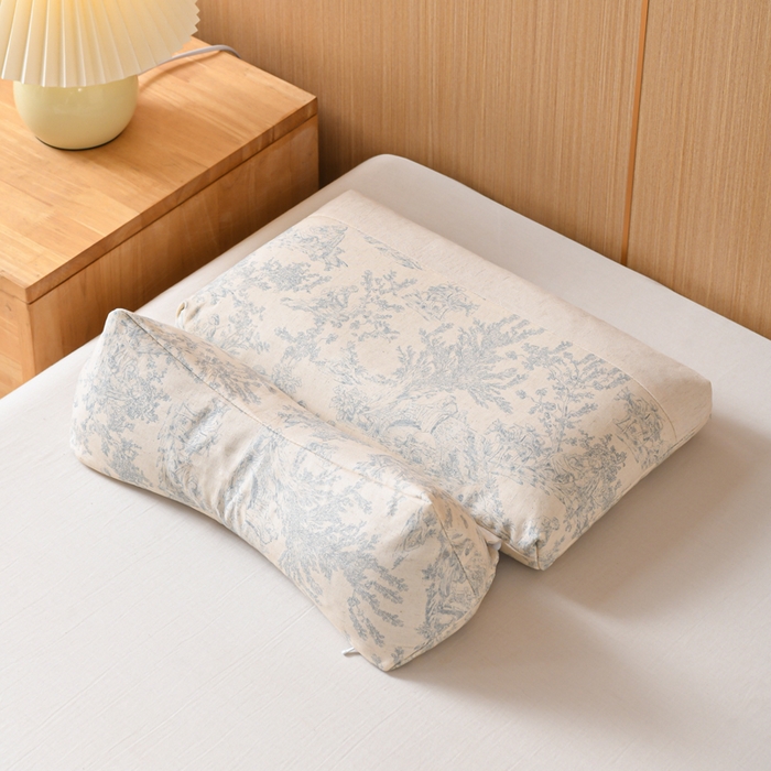 仁宇枕业 2026新款新品棉麻古朴组合系列荞麦枕头枕芯 棉麻款组合系列荞麦枕-青花瓷蓝