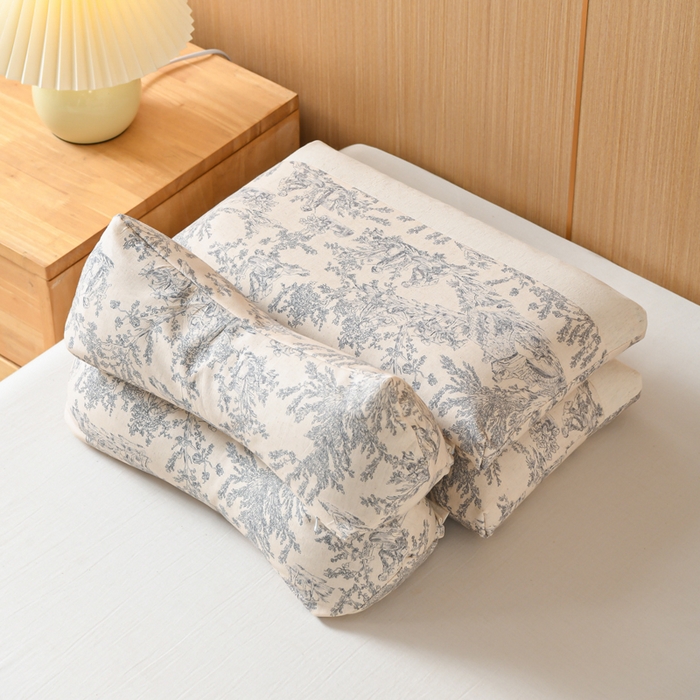 91家纺网 家纺一手货源 找家纺 仁宇枕业 2026新款新品棉麻古朴组合系列荞麦枕头枕芯 棉麻款组合系列荞麦枕-青花瓷黑