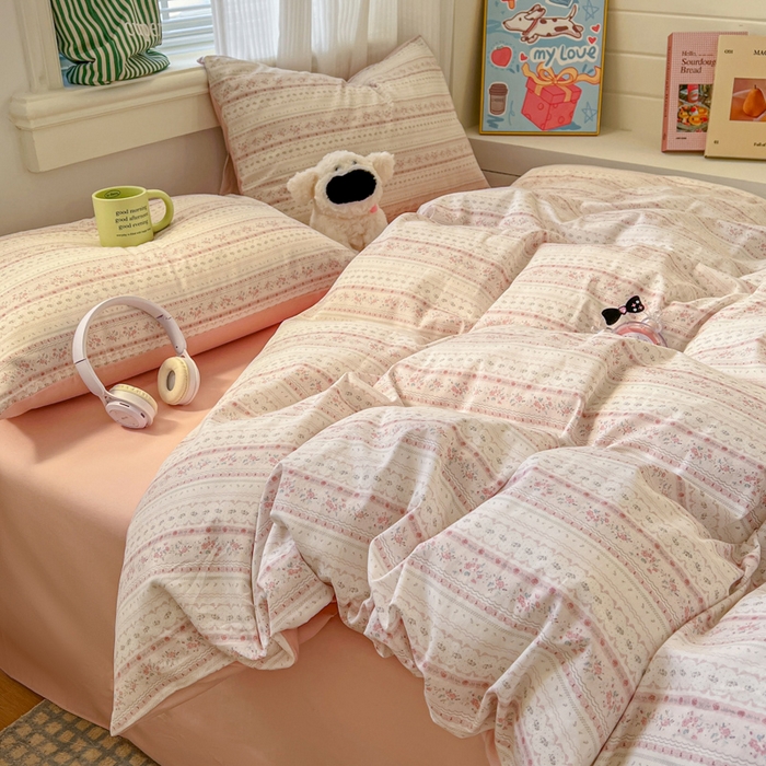 91家纺网 家纺一手货源 找家纺 （总）漫仙阁家纺 2026新款纯棉学生宿舍A版100%新疆棉B版古法水洗三件套全棉四件套