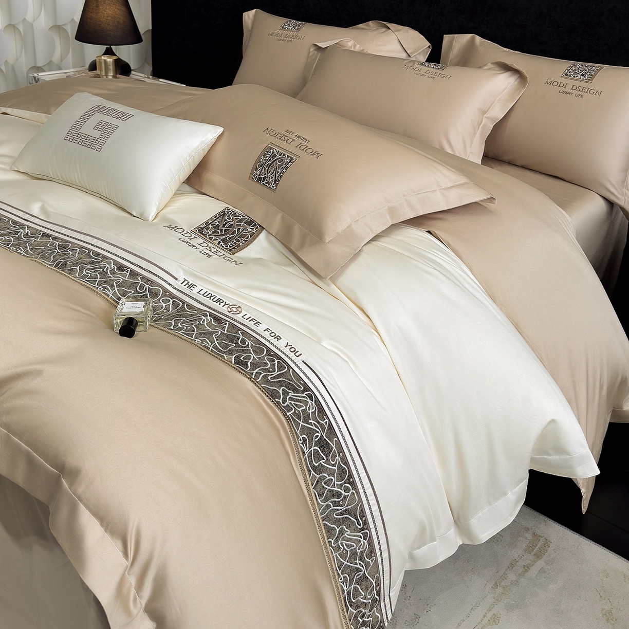 苏美 2026春夏新款高档礼盒装50*50S贡缎长绒棉刺绣四件套100%纯棉全棉轻奢床品-星空 星空-咖