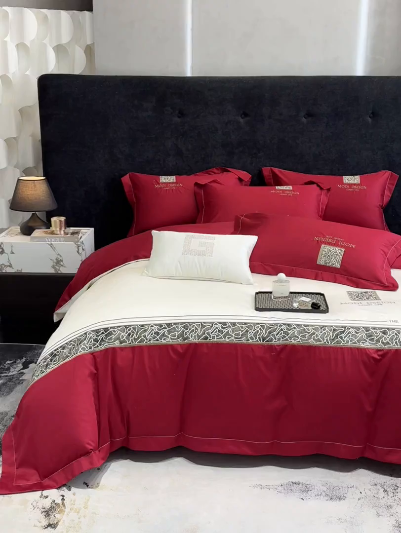 91家纺网 家纺一手货源 找家纺 （总）苏美 2026春夏新款高档礼盒装50*50S贡缎长绒棉刺绣四件套100%纯棉全棉轻奢床品-星空