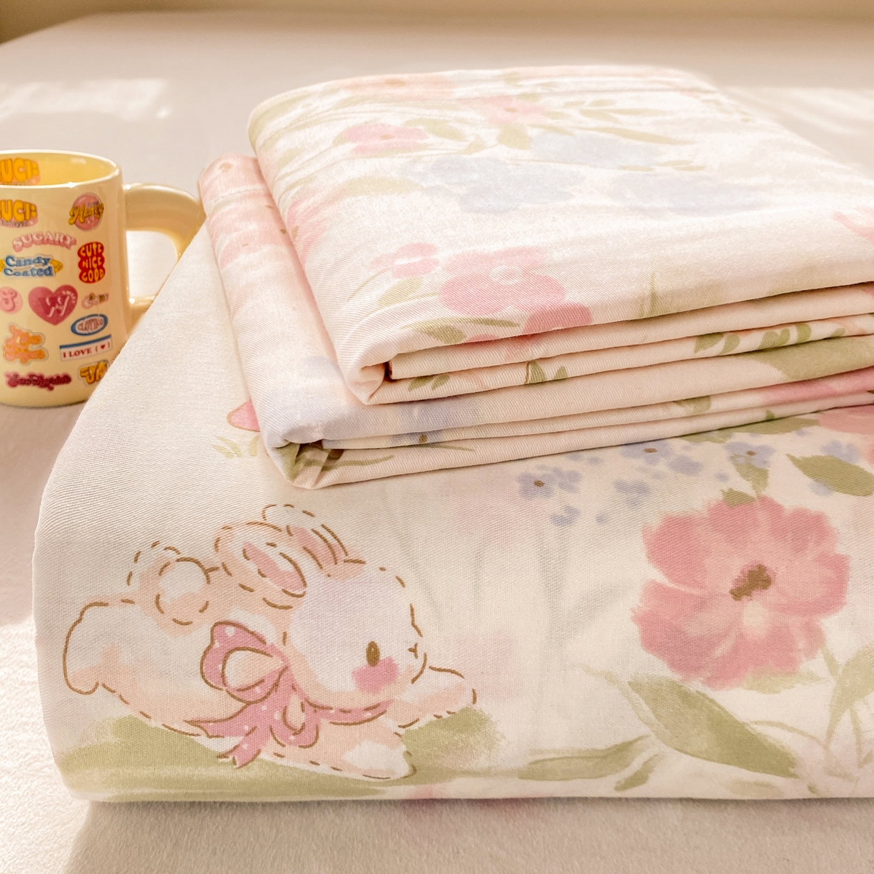 91家纺网 家纺一手货源 找家纺 花梦欣 2026新款全棉印花单品系列2花卉款-单床单 花仙兔兔