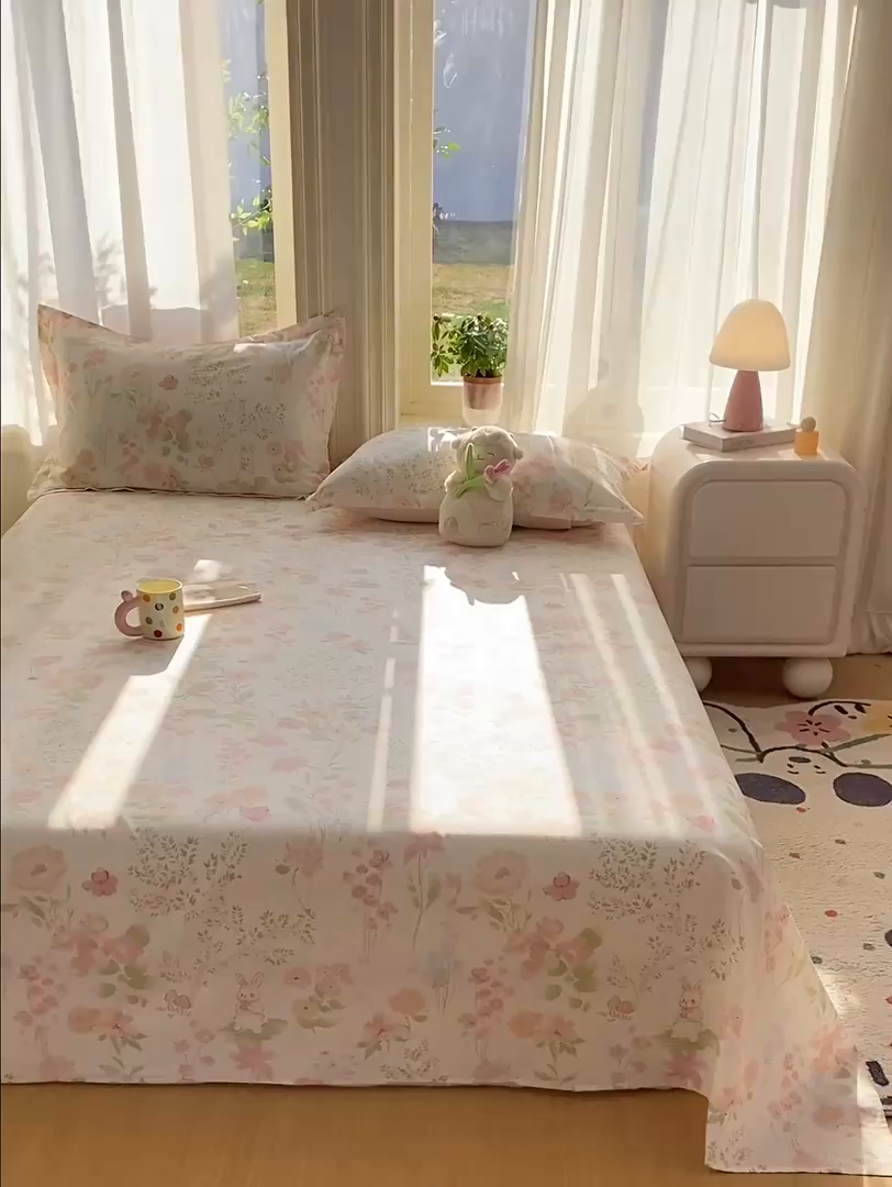 91家纺网 家纺一手货源 找家纺 花梦欣 2026新款全棉印花单品系列2花卉款-单床单 花仙兔兔