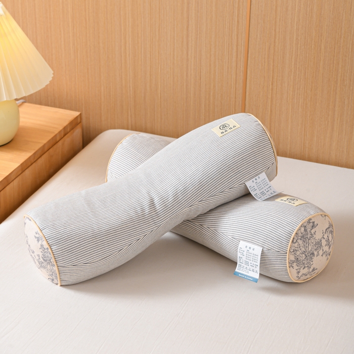 仁宇枕业 2026新款新品棉麻款条纹头枕颈枕系列荞麦枕头枕芯 棉麻款条纹头枕颈枕系列荞麦枕-灰色条
