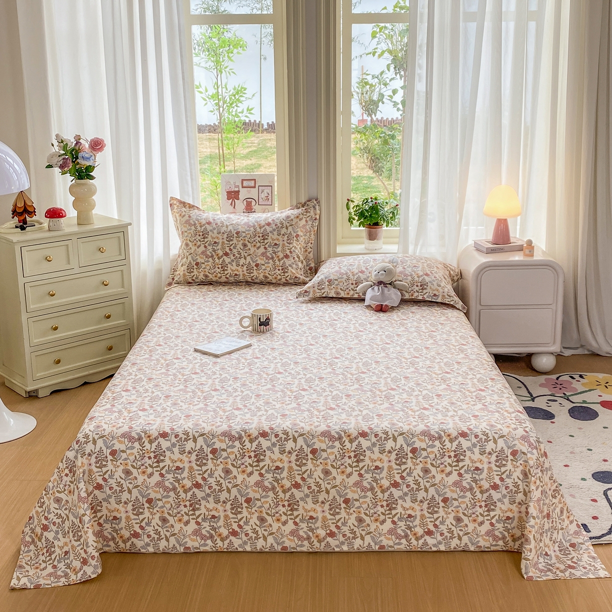 91家纺网 家纺一手货源 找家纺 花梦欣 2026新款全棉印花单品系列2花卉款-单床单 京都花园