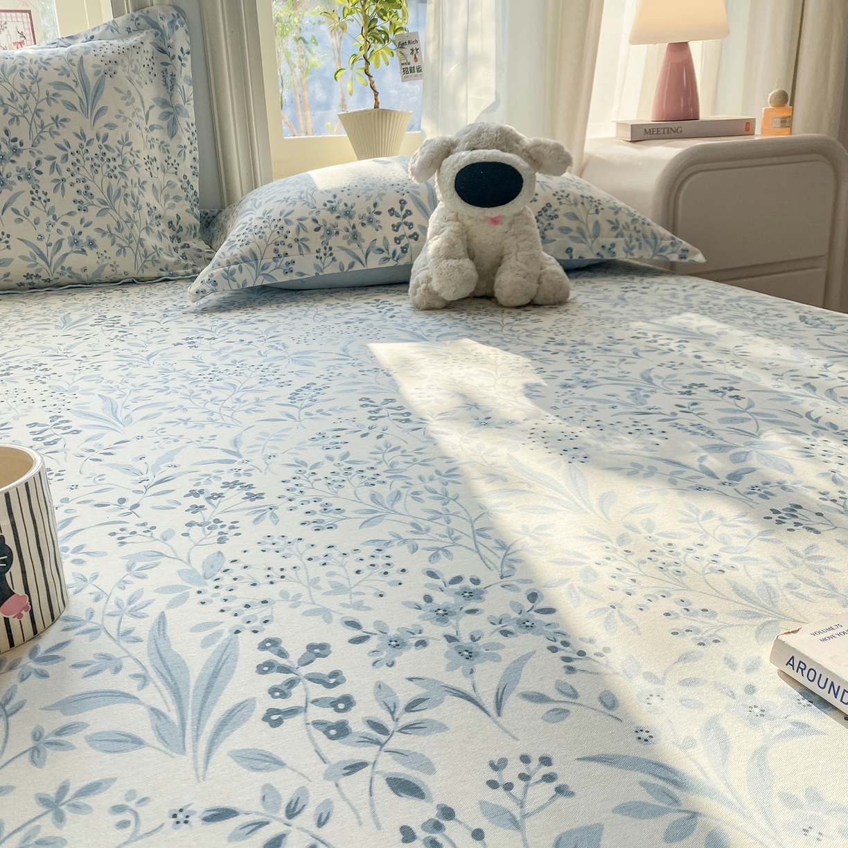 91家纺网 家纺一手货源 找家纺 花梦欣 2026新款全棉印花单品系列2花卉款-单床单 蓝沫