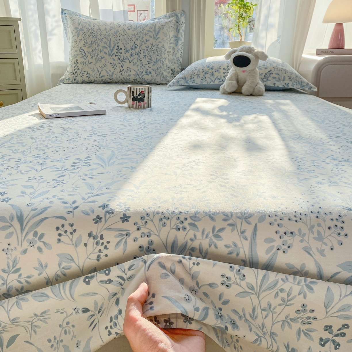 91家纺网 家纺一手货源 找家纺 花梦欣 2026新款全棉印花单品系列2花卉款-单床单 蓝沫