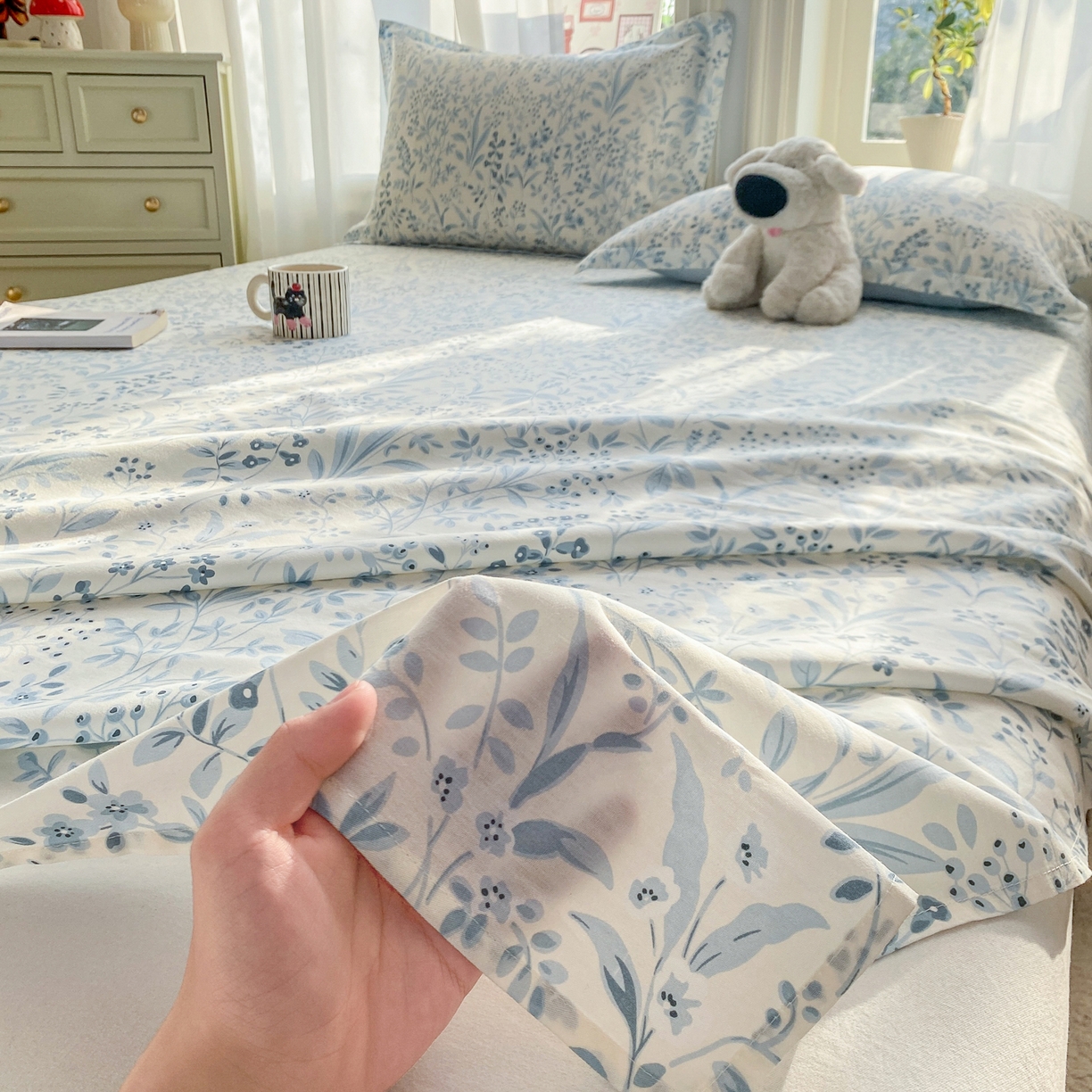 91家纺网 家纺一手货源 找家纺 花梦欣 2026新款全棉印花单品系列2花卉款-单床单 蓝沫