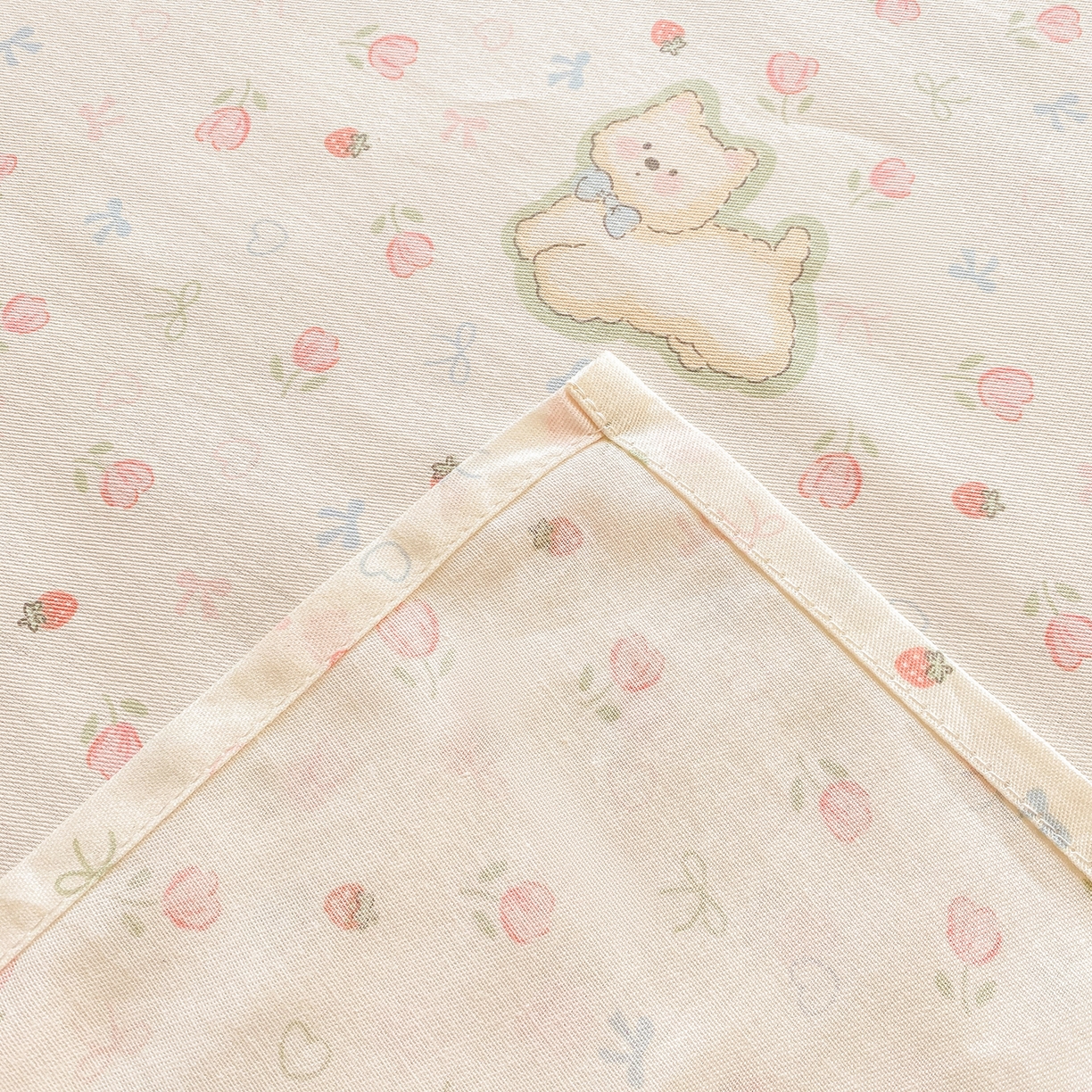 91家纺网 家纺一手货源 找家纺 花梦欣 2026新款全棉印花单品系列2花卉款-单床单 玫瑰小狗